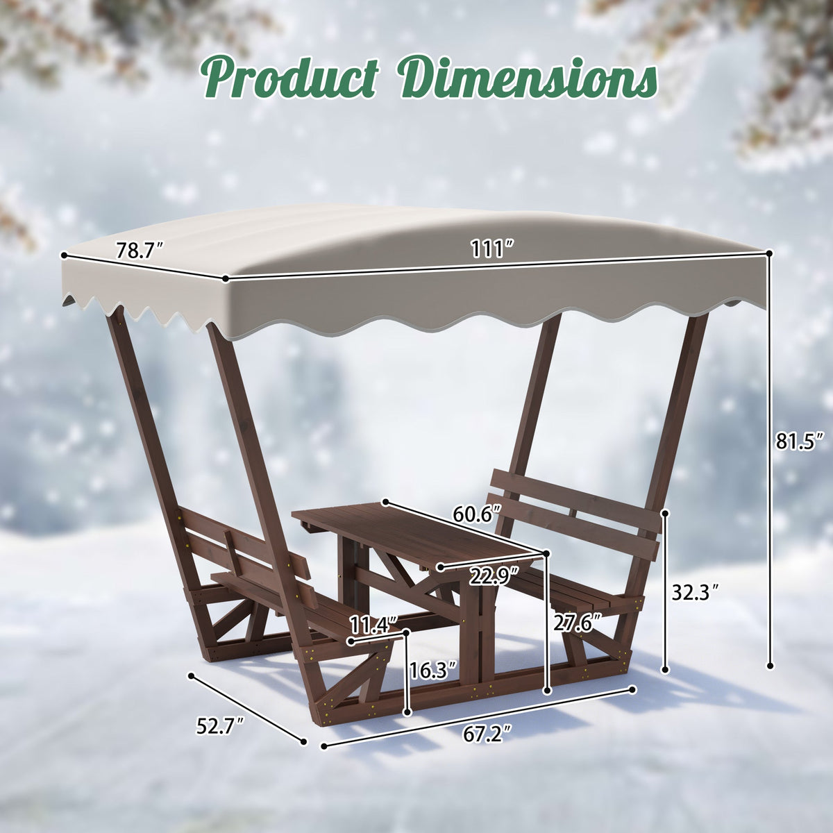 Outdoor Waterproof Solid Wood Picnic Table and Bench Set with Removable Canopy, photo 2 of 10