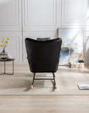 35.5 inch Rocking Chair with Footrest, Soft Houndstooth Fabric Leather Fabric Rocking Chair for Nursery, Comfy Wingback Glider Rocker with Safe Solid Wood Base for Living Room Bedroom Balcony (black)