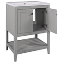24" Grey Modern Sleek Bathroom Vanity Elegant Ceramic Sink with Solid Wood Frame Open Style Shelf