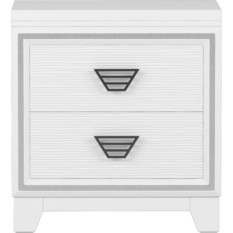 3-Pieces Bedroom Sets Queen Size Upholstered Bed with LED Lights, Nightstands and Dresser with Metal Handles and Sparkling Shiny Decoration, White