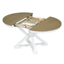 5-Piece Retro Functional Dining Table Set Extendable Round Table and 4 Upholstered Chairs for Dining Room and Living Room (Brown+Antique White)