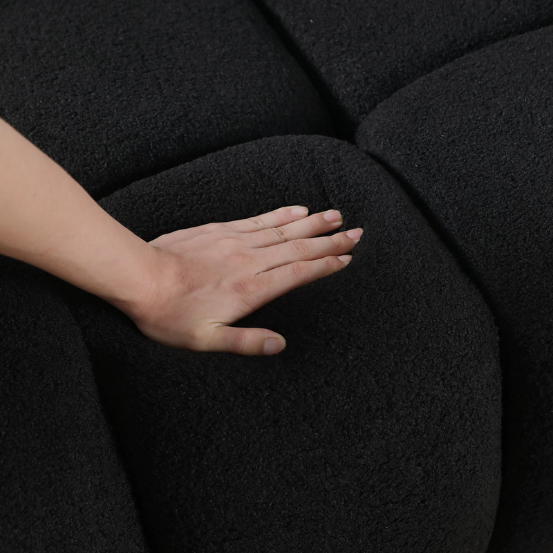 87.4 length, 35.83" deepth, human body structure for USA people, marshmallow sofa,boucle sofa, 3 seater, black BOUCLE