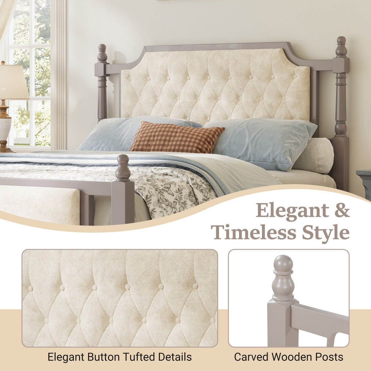 Queen Size Upholstered Platform Bed with Button Tufted Headboard, photo 6 of 10