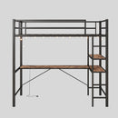 Space Saving Twin Size Loft Bed With L Shaped Desk, Shelves, Charging Station, Led Lights - Brown by HouseOfZazla