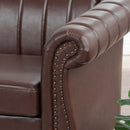 83.46" Brown PU Rolled Arm Chesterfield Three Seater Sofa.