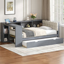 Upholstered Headboard Platform Bed With Storage Shelves, Trundle, Charging Station