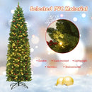 7.5 Feet Pre-lit Hinged Pencil Christmas Tree with Pine Cones Red Berries by LJGDeals
