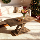 37.5 Inch Rectangular Coffee Table with Stable Base and Rubber Wood Connection for Living Room-Brown by LJGDeals
