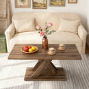 37.5 Inch Rectangular Coffee Table with Stable Base and Rubber Wood Connection for Living Room-Brown by LJGDeals