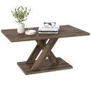 37.5 Inch Rectangular Coffee Table with Stable Base and Rubber Wood Connection for Living Room-Brown by LJGDeals