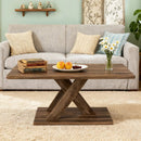 37.5 Inch Rectangular Coffee Table with Stable Base and Rubber Wood Connection for Living Room-Brown by LJGDeals