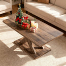 37.5 Inch Rectangular Coffee Table with Stable Base and Rubber Wood Connection for Living Room-Brown by LJGDeals