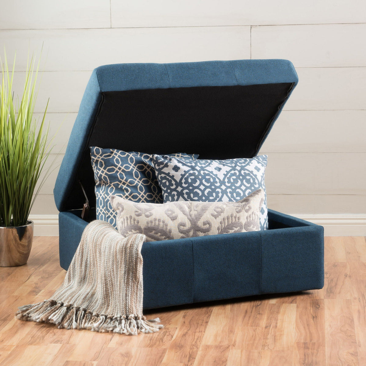 Flip Top Ottoman With Tufted Waffle Stitch And Rolling Casters - Navy Blue, photo 5 of 9