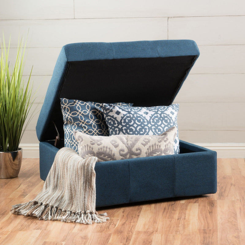 Flip Top Ottoman With Tufted Waffle Stitch And Rolling Casters - Navy Blue, photo 5 of 9