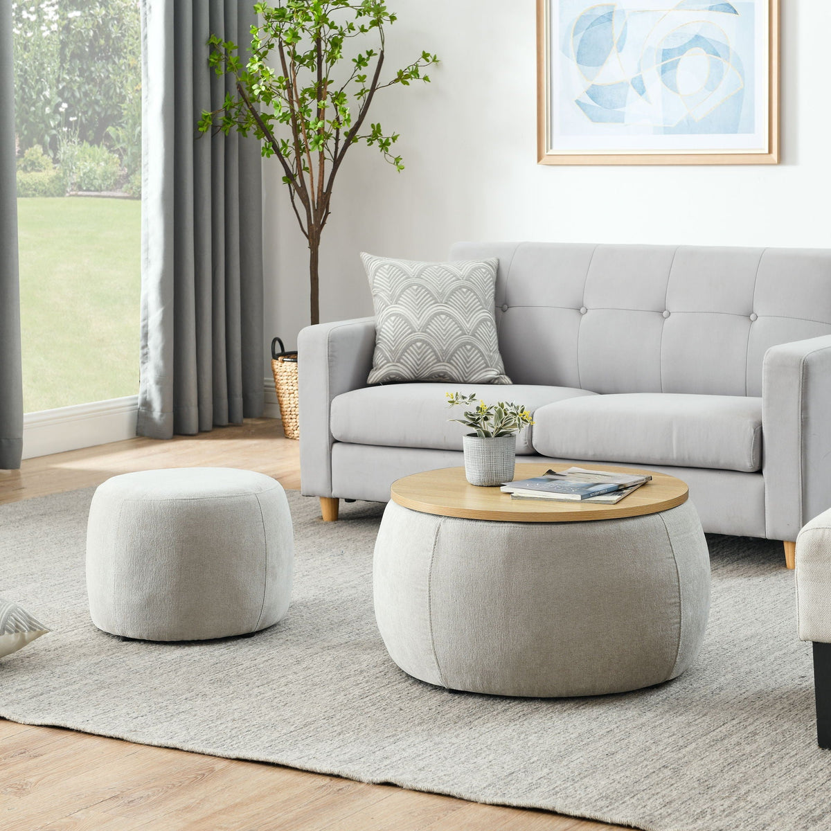 Round Storage Ottoman, 2 In 1 Function, End Table And Ottoman, photo 8 of 16