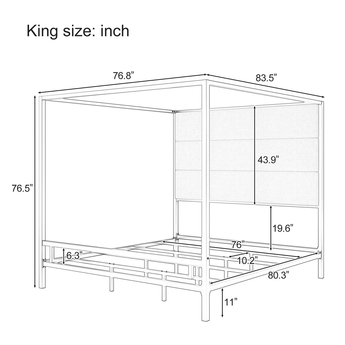Canopy Bed With Tall Upholstered Headboard, 4 Poster Frame, photo 7 of 21