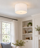 14"W Moderne Flush Mount Conversion Kit  White Fabric Drum Lampshade