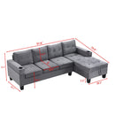 Modern Sectional Sofa Set with L Shape Chaise Lounge and Storage in Grey Velvet Fabric
