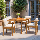 Outdoor Dining Chair Set of 4 with Curved Acacia Wood Arms