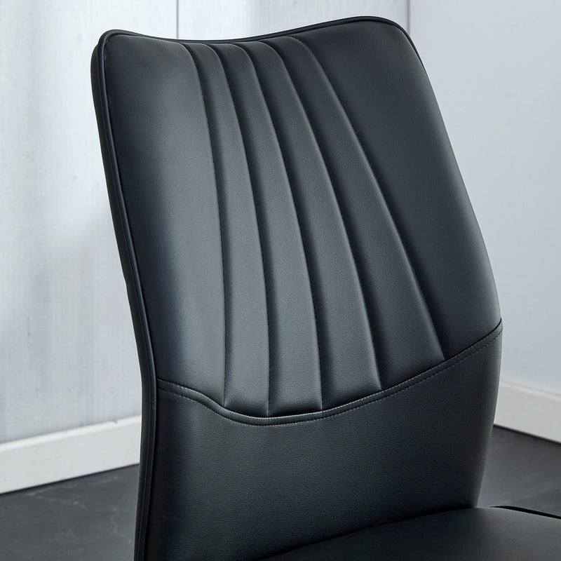 6 black dining chairs. Modern chairs from the Middle Ages. Made of PU material cushion and silver metal legs. Suitable for restaurants and living rooms