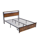 Modern Metal Platform Bed Frame With Wooden Headboard And Footboard, USB Charging Station, LED Lights, 2 Drawers by Unique Piece Furniture