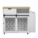 Modern Style 2 In 1 Pet Friendly Dog Crate Kitchen Island End Table Metal Pine - Natural / White by Unique Piece Furniture