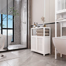 Bamboo Large Capacity Storage Cabinet With Shelves For Bathroom And Living Room - White by HouseOfZazla