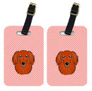 Checkerboard Pink Longhair Red Dachshund Luggage Tag