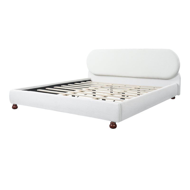 Cream-Colored Boucle Upholstered Bed with Rubber Wood Foot, King, photo 5 of 10