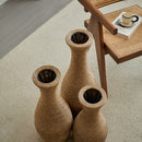 3 Piece Artificial Rattan Floor Vase Set Decorative Accent For Living Room, Hallway & Entryway, Ideal For Dried Or Silk Flower Arrangements - Beige by HouseOfZazla