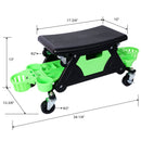 Rolling Detailing Creeper Seat With Wheels, Removable Tool Trays, 300 Lbs Capacity - Green by HouseOfZazla