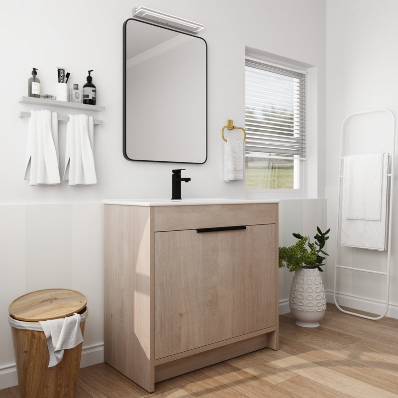 Walker Edison - 36 Inch Freestanding Bathroom Vanity with White Ceramic Sink & 2 Soft-Close Cabinet Doors