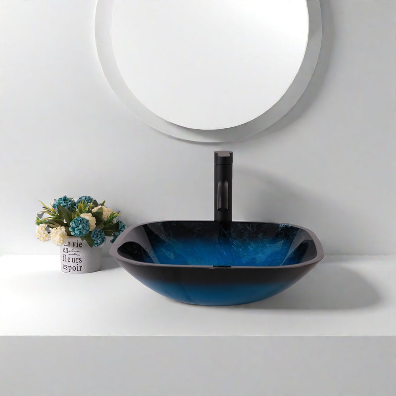 Artistic Vessel Sink With Faucet And Pop Up Drain - Blue, photo 3 of 12