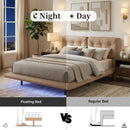 Queen Size Upholstered Floating Bed Frame with LED Lights, Khaki by HouseOfZazla