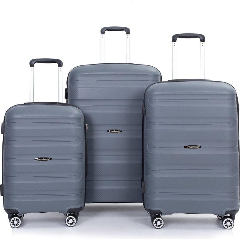 Hardshell Suitcase Spinner Wheels PP Luggage Sets Lightweight Durable Suitcase with TSA Lock,3-Piece Set (20/24/28), Gray