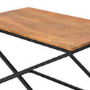 35 Inch Wooden Rectangle Coffee Table with X Shape Metal Frame, Brown and Black