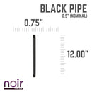 1/2 in. x 12 in. Prefinished Matte Black Pipe by PIPE DECOR