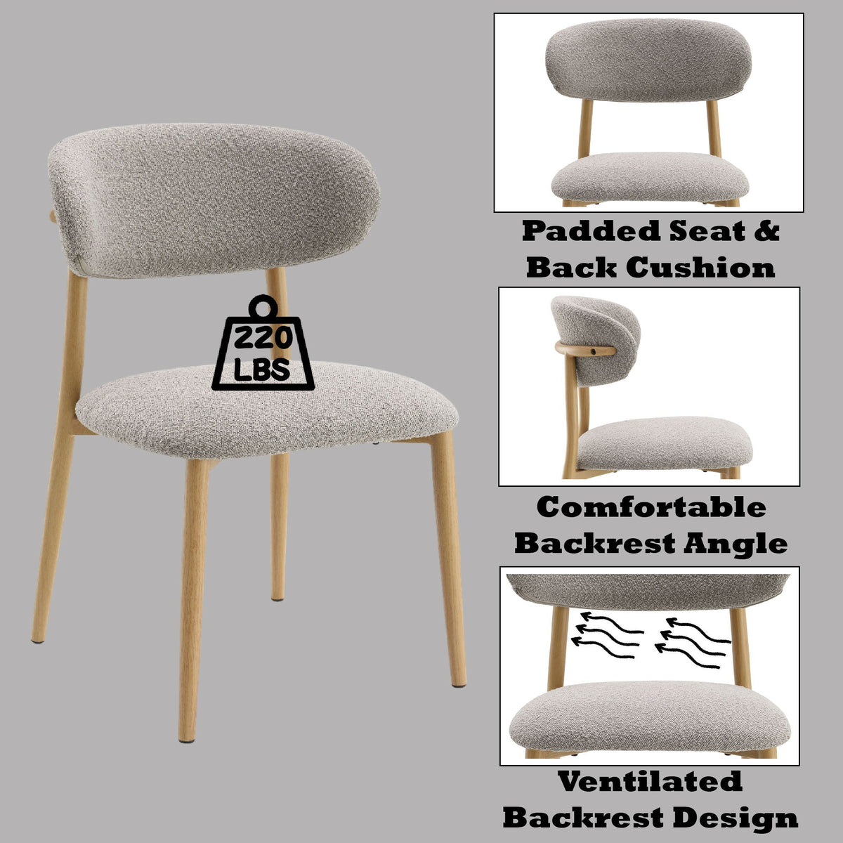 Kacey - Boucle Side Chair (Set of 2) - Gray, photo 2 of 6