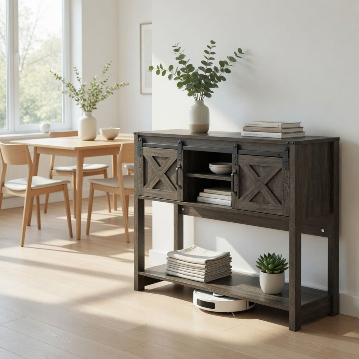 Farmhouse Entryway Table With Sliding Barn Door, photo 19 of 40