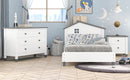 3-Pieces Bedroom Sets Twin Size Platform Bed with Nightstand and Storage dresser, White+Gray