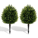 24 Inches Artificial Cypress Topiary Ball Tree Set with Ground Spike-Green