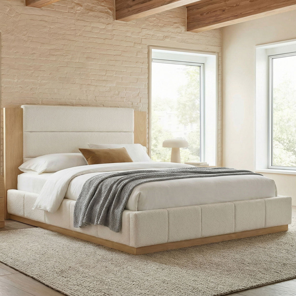 Modern Upholstered Platform Bed With Extended Headboard, photo 12 of 23
