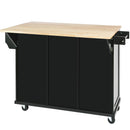 Kitchen Cart with Rubber wood Drop-Leaf Countertop ,Cabinet door internal storage racks,Kitchen Island on 5 Wheels with Storage Cabinet and 3 Drawers for Dinning Room, Black by Montret
