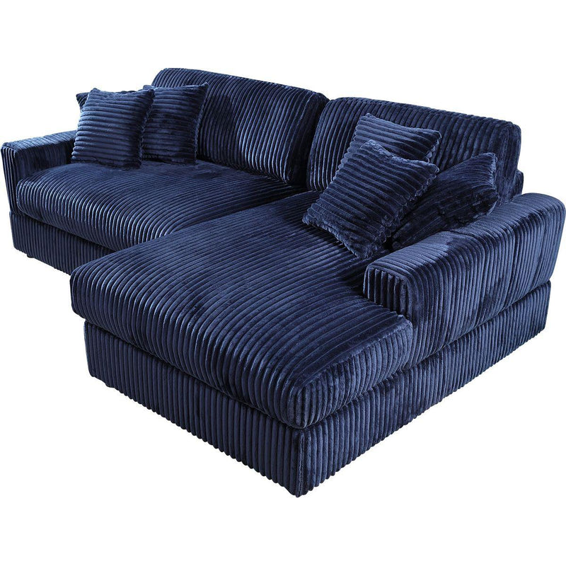 Modern Corduroy Blue Corner sofa Sleeper Sofa Couch With Comfy Deep Seat& 6 Pillows