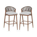 Outdoor Bar Height Metal Frame Counter Stools With Scallop Shaped Backrest & Water Resistant Cushions