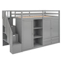 Loft Bed With 3 Shelves, 2 Wardrobes, 2 Drawers, Ladder Storage