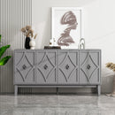Vintage Storage Cabinet with Hand-Carved Geometric Doors