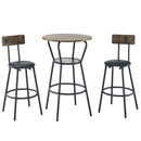 Rustic Brown Round Bar Table And Stool Set With Shelf, Upholstered Stool With Backrest - Antique Brown by HouseOfZazla