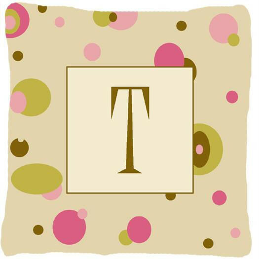 Letter T Initial Monogram - Tan Dots Decorative   Canvas Fabric Pillow