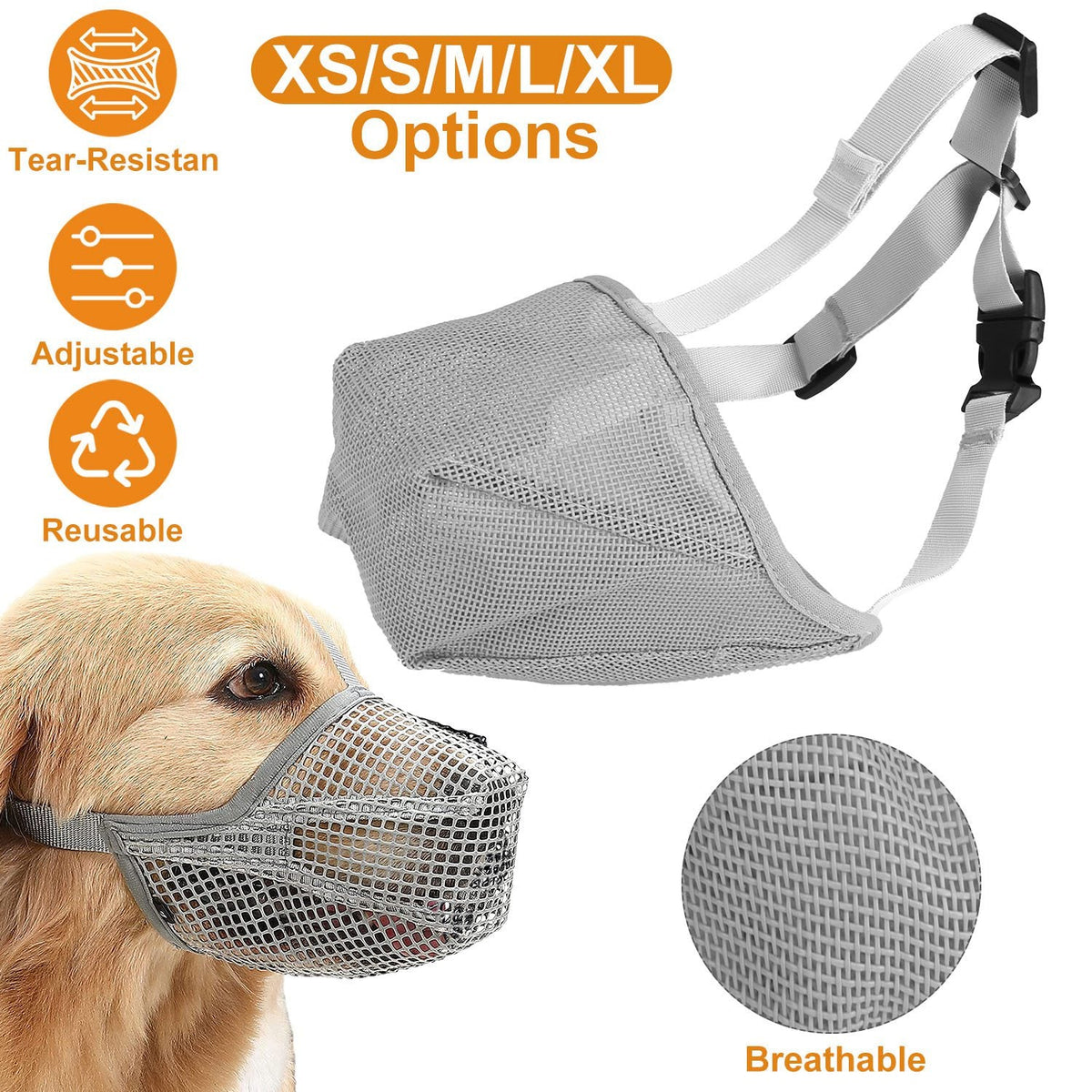 Pet Muzzle Mask Soft Mesh Muzzle Adjustable Dog Mouth Cover with Breathable Mesh Adjustable Neck Forehead Strap for Anti Biting Barking Chewing, photo 4 of 8